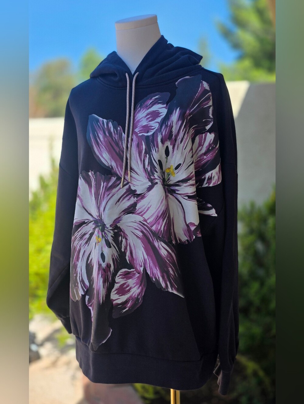 SCOTCH&SODA Black Floral Hoodie Sweater with Pink Accent